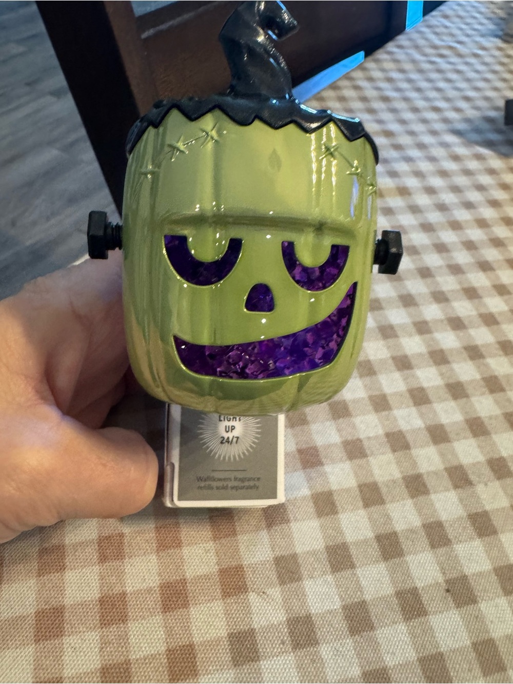 Green Halloween Frankenstein Night Light Plug-In with Purple Accents